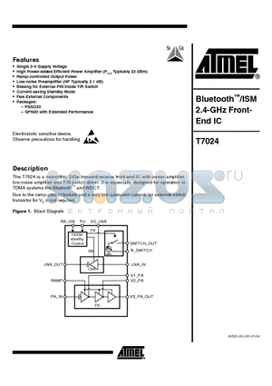 T7024 datasheet - Bluetooth/ISM 2.4-GHz Front- End IC