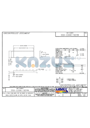 SSB-COB6119SYW datasheet - 61mm x 40mm VIEW AREA, CHIP ON BOARD LED BACKLIGHT, 590mm SUPER YELLOW, 22 CHIPS, 4.2V 110mA