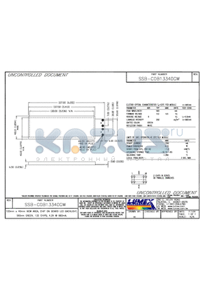 SSB-COB13340GW datasheet - 133mm x 40mm VIEW AREA, CHIP ON BOARD LED BACKLIGHT, 565NM green