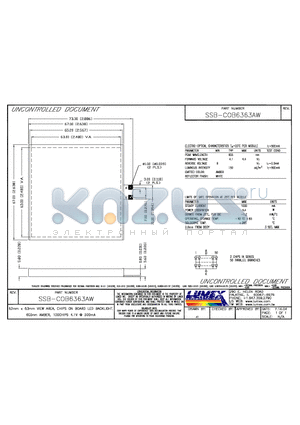 SSB-COB6363AW datasheet - 63mm x 63mm WIEW AREA, CHIPS ON BOARD LED BACKLIGHT 605mm AMBER, 100CHIPS 4.1V 500mA