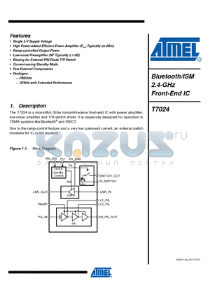 T7024-PGPM datasheet - Bluetooth/ISM 2.4-GHz Front-End IC