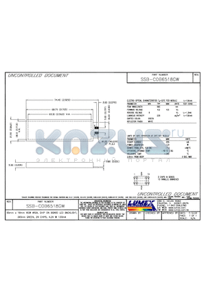 SSB-COB6518GW datasheet - 65mm x 18mm VIEW AREA, CHIP ON BOARD LED BACKLIGHT 565mm GREEN, 26CHIPS, 4.2V 130mA