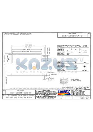 SSB-COB6519GW-B datasheet - 65mm x 19mm VIEW AREA, CHIP ON BOARD LED BACKLIGHT, 565NM green,