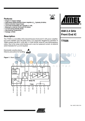 T7026 datasheet - ISM 2.4 GHz Front End IC