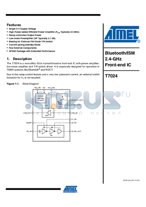 T7024-PGPM datasheet - Bluetooth/ISM 2.4-GHz Front-end IC