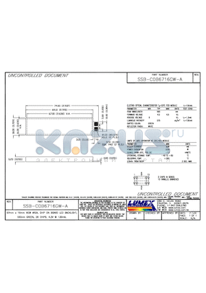 SSB-COB6716GW-A datasheet - 67mm x 16mm VIEW AREA, CHIP ON BOARD LED BACKLIGHT, 565NM green