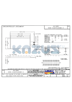 SSB-COB7540GW-C datasheet - 75mm x 40mm VIEW AREA, CHIP ON BOARD LED BACKLIGHT, 565NM green