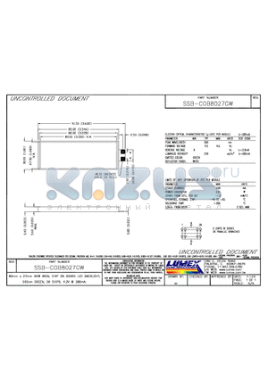 SSB-COB8027GW datasheet - 80mm x 27mm VIEW AREA, CHIP ON BOARD LED BACKLIGHT, 565NM green