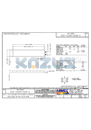 SSB-COB9719GW-A datasheet - 97mm x 19mm VIEW AREA, CHIP ON BOARD LED BACKLIGHT, 565NM green