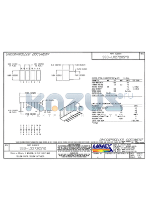 SSB-LX2720SYD datasheet - 10mm x 20mm, 4 WINDOW, 8 CHIP LIGHT BAR, YELLOW CHIPS, YELLOW DIFFUSED