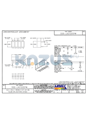 SSB-LX2720SYW datasheet - 10mm x 20mm, 4 WINDOW, 8 CHIP LIGHT BAR, YELLOW CHIPS, MILKY WHITE DIFFUSED