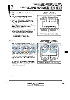 SN54S274 datasheet - 4 BIT BY 4 BIT BINARY MULTIPLER WITH 3-STATE OUTPUTS