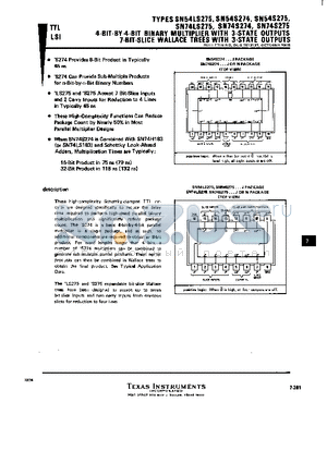 SN54S275 datasheet - 4 BIT BY 4 BIT BINARY MULTIPLER WITH 3-STATE OUTPUTS