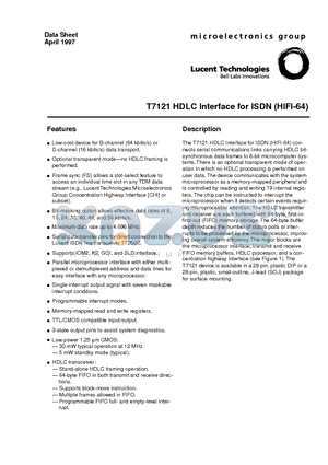 T7121-PL2 datasheet - T7121 HDLC Interface for ISDN