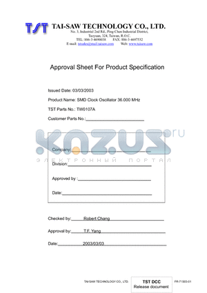 TW0107A datasheet - SMD Clock Oscillator 36.000 MHz