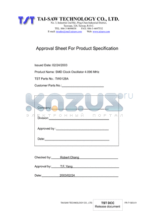 TW0128A datasheet - SMD Clock Oscillator 4.096 MHz