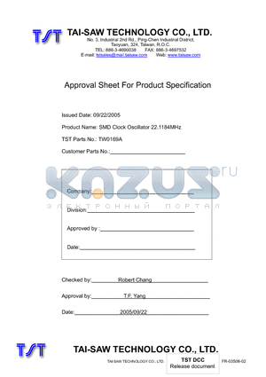 TW0169A datasheet - SMD Clock Oscillator 22.1184MHz