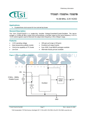 T73327 datasheet - 15-36 MHz, 3.3V VCXO