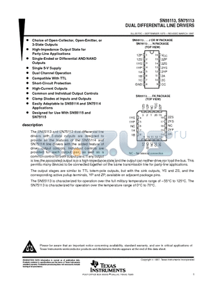 SN55113J datasheet - DUAL DIFFERENTIAL LINE DRIVERS