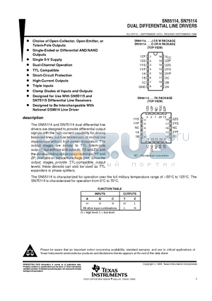 SN55114W datasheet - DUAL DIFFERENTIAL LINE DRIVERS