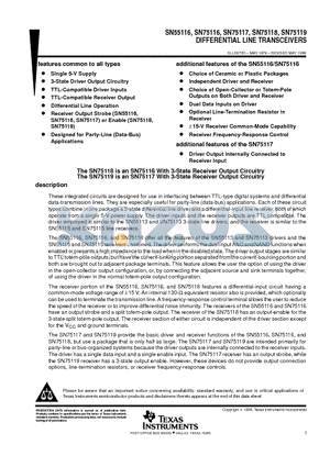 SN55116 datasheet - DIFFERENTIAL LINE TRANSCEIVERS