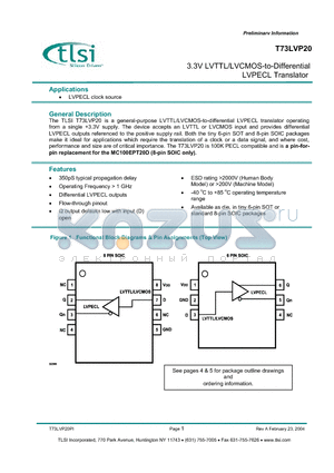 T73LVP20-DIE datasheet - 3.3V LVTTL/LVCMOS-to-Differential LVPECL Translator