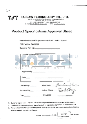 TW0329A datasheet - SMD 5.0x3.2 66MHz Crystal Oscillator