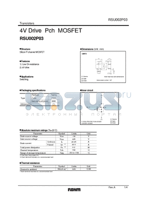 RSU002P03 datasheet - 4V Drive Pch MOSFET