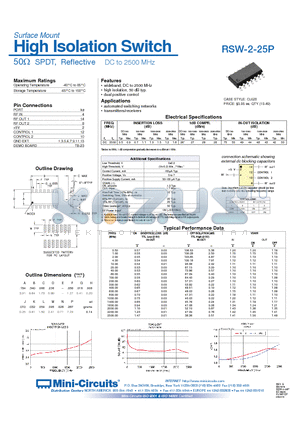 RSW-2-25P datasheet - 50 SPDT, Refl ective DC to 2500 MHz