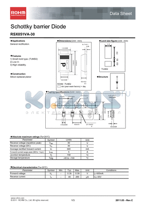 RSX051VA-30 datasheet - Schottky barrier Diode