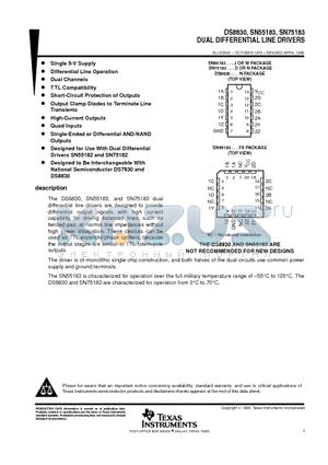 SN55183FK datasheet - DUAL DIFFERENTIAL LINE DRIVERS