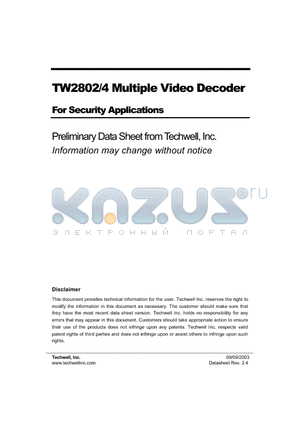 TW2804 datasheet - TW2802/4 Multiple Video Decoder For Security Applications