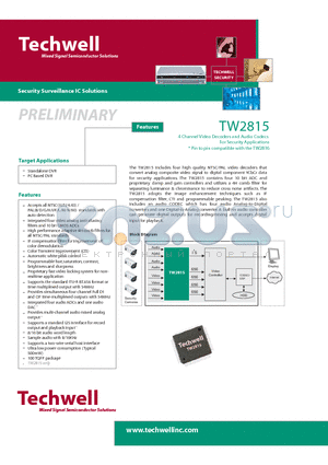 TW2815 datasheet - 4 Channel Video Decoders and Audio Codecs For Security Applications Pin to pin compatible
