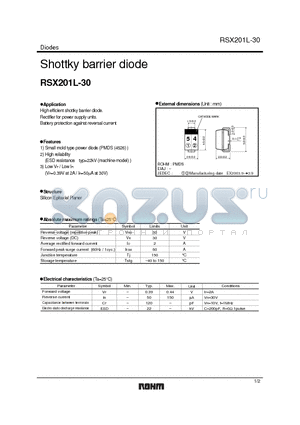 RSX201L-30 datasheet - Shottky barrier diode