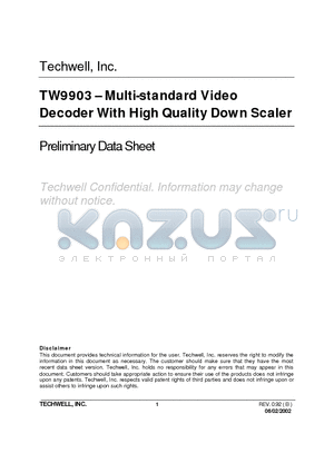 TW9903 datasheet - TW9903-Multi-standard Video Decoder With High Quality Down Scaler