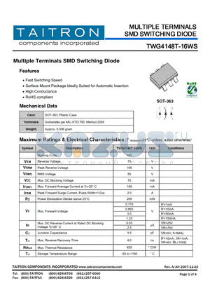 TWG4148T-16WS datasheet - MULTIPLE TERMINALS SMD SWITCHING DIODE