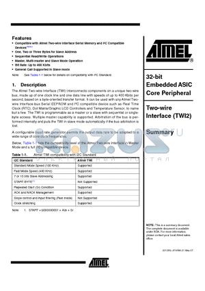 TWI2 datasheet - 32-bit Embedded ASIC Core Peripheral