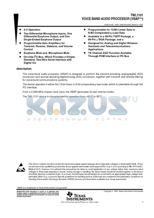 TWL1101 datasheet - VOICE-BAND AUDIO PROCESSOR