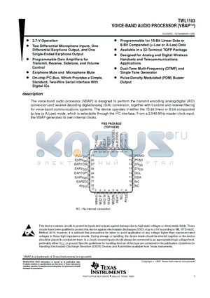 TWL1103PBS datasheet - VOICE-BAND AUDIO PROCESSOR VBAPE