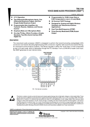 TWL1109PBS datasheet - VOICE-BAND AUDIO PROCESSOR VBAPE