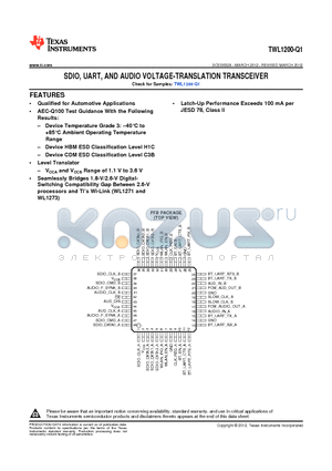 TWL1200-Q1 datasheet - SDIO, UART, AND AUDIO VOLTAGE-TRANSLATION TRANSCEIVER