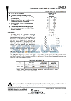 SN55LBC172_07 datasheet - QUADRUPLE LOW-POWER DIFFERENTIAL LINE DRIVER