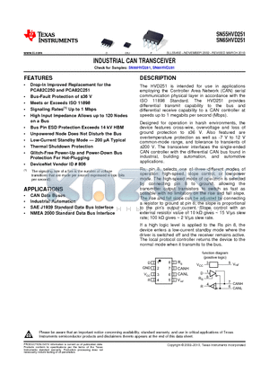 SN55HVD251DRJ datasheet - INDUSTRIAL CAN TRANSCEIVER