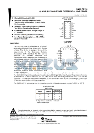 SN55LBC174FK datasheet - QUADRUPLE LOW-POWER DIFFERENTIAL LINE DRIVER