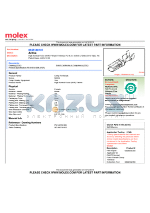 SD-94518-005 datasheet - High Normal Force (HNF) Female Terminal, For 6.3 x 0.8mm (.