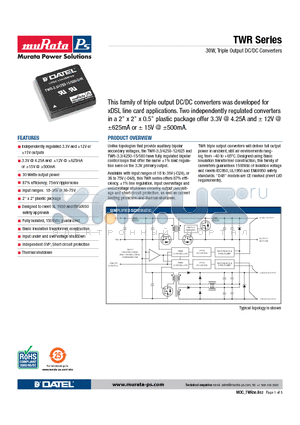 TWR-3.3/4250-12/625-D24 datasheet - 30W, Triple Output DC/DC Converters