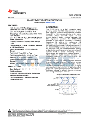 SN55LVCP22-SP datasheet - CLASS V 2x2 LVDS CROSSPOINT SWITCH