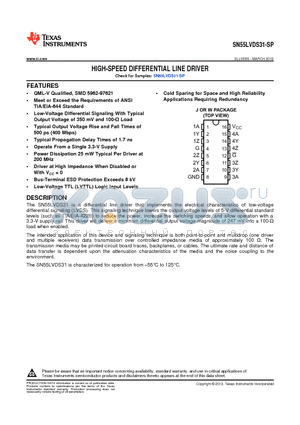 SN55LVDS31-SP datasheet - HIGH-SPEED DIFFERENTIAL LINE DRIVER