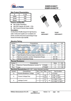 SSBR10100CT datasheet - High Junction Temperature