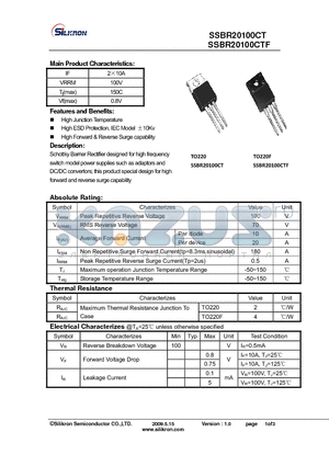 SSBR20100CTF datasheet - High Junction Temperature